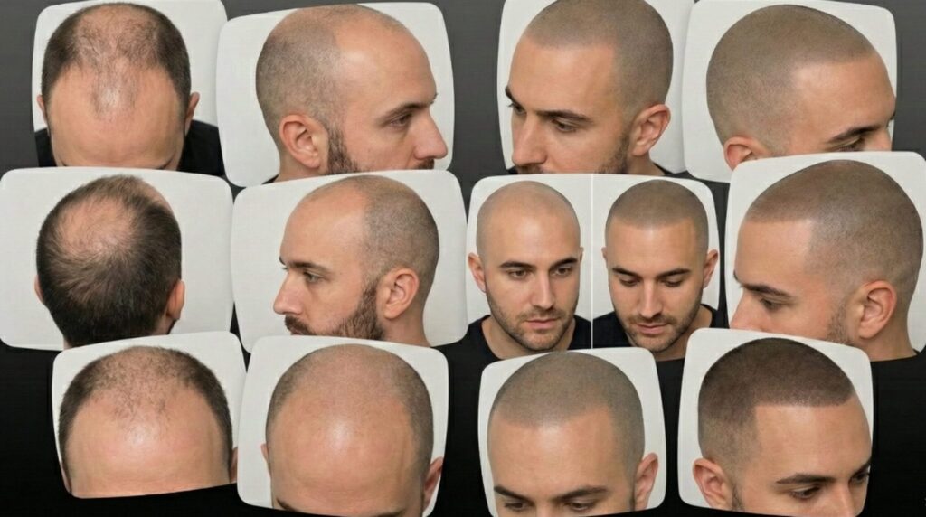 Collage con diferentes procesos y resultados de micropigmentación capilar